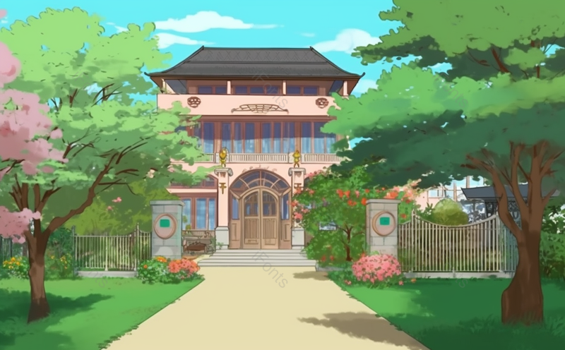 蓝天白云下房屋建筑围墙小路绿色草地树木花坛,插画/手绘图,插画/手绘图库,插画/手绘图下载,插画/手绘